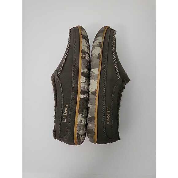 LL BEAN Mountain Slipper Scuffs Mens 7 Ash Gray Suede Leather Fleece Lined Comfy - Picture 8 of 9